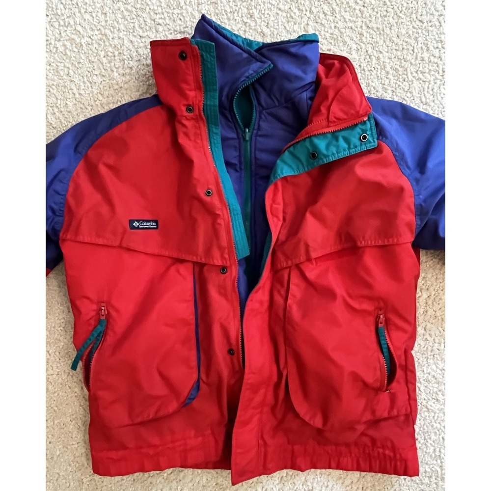 Vintage 90s Columbia Powder Keg 3 in 1 Ski Jacket Mens M Red Purple Teal Parka
